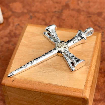 14KT Yellow Gold + White Gold Shiny Nail Cross Pendant - LSJ