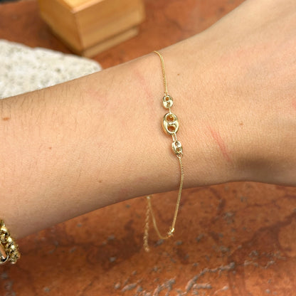 14KT Yellow Gold Station Puffed Mariner Anklet