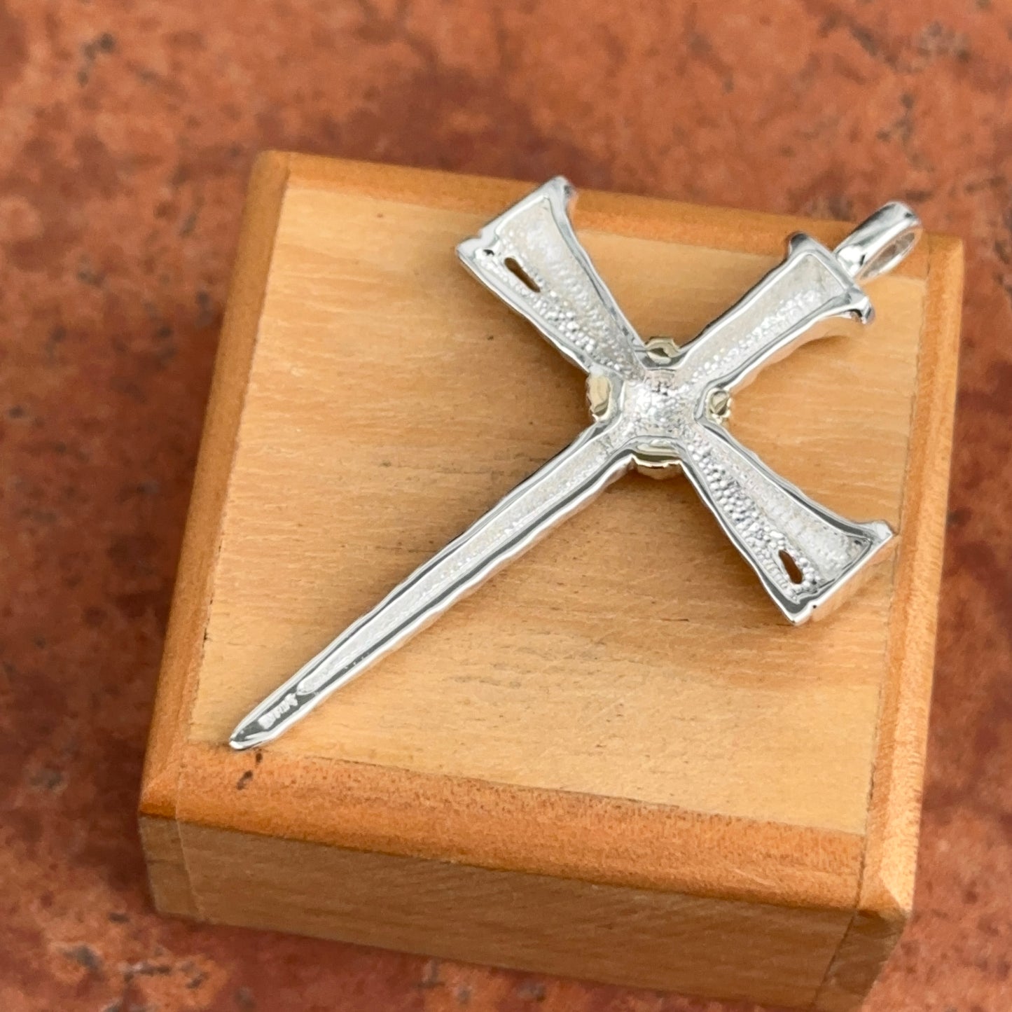 14KT Yellow Gold + White Gold Shiny Nail Cross Pendant - LSJ