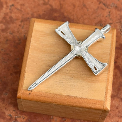14KT Yellow Gold + White Gold Shiny Nail Cross Pendant - LSJ