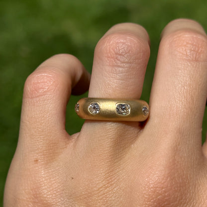 Estate 18KT Yellow Gold Multi-Shape Diamond Bezel Matte Band Ring