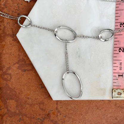 Sterling Silver Double Chain Large Oval Drop Necklace 18'' - LSJ