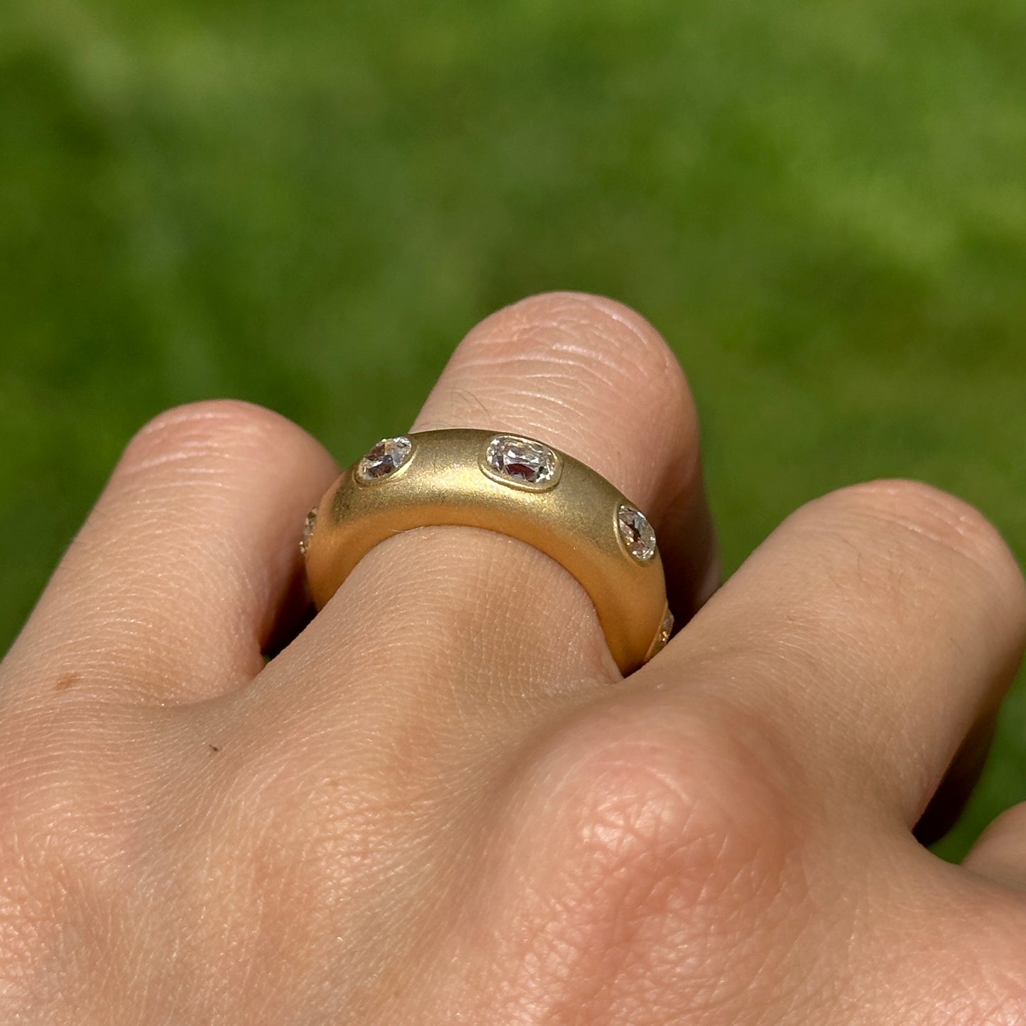 Estate 18KT Yellow Gold Multi-Shape Diamond Bezel Matte Band Ring