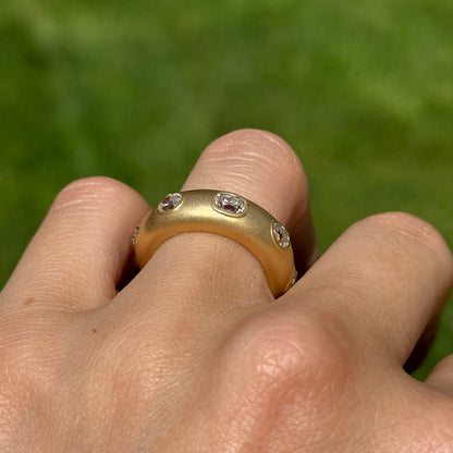 Estate 18KT Yellow Gold Multi-Shape Diamond Bezel Matte Band Ring