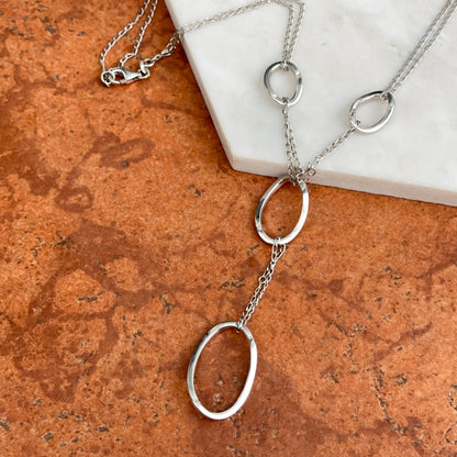 Sterling Silver Double Chain Large Oval Drop Necklace 18'' - LSJ