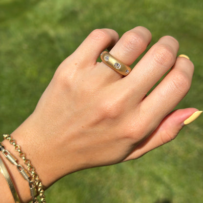 Estate 18KT Yellow Gold Multi-Shape Diamond Bezel Matte Band Ring