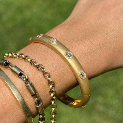 Estate 18KT Yellow Gold Multi-Shape Diamond Bezel Matte Bangle Bracelet