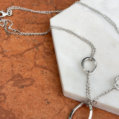 Sterling Silver Double Chain Large Oval Drop Necklace 18'' - LSJ