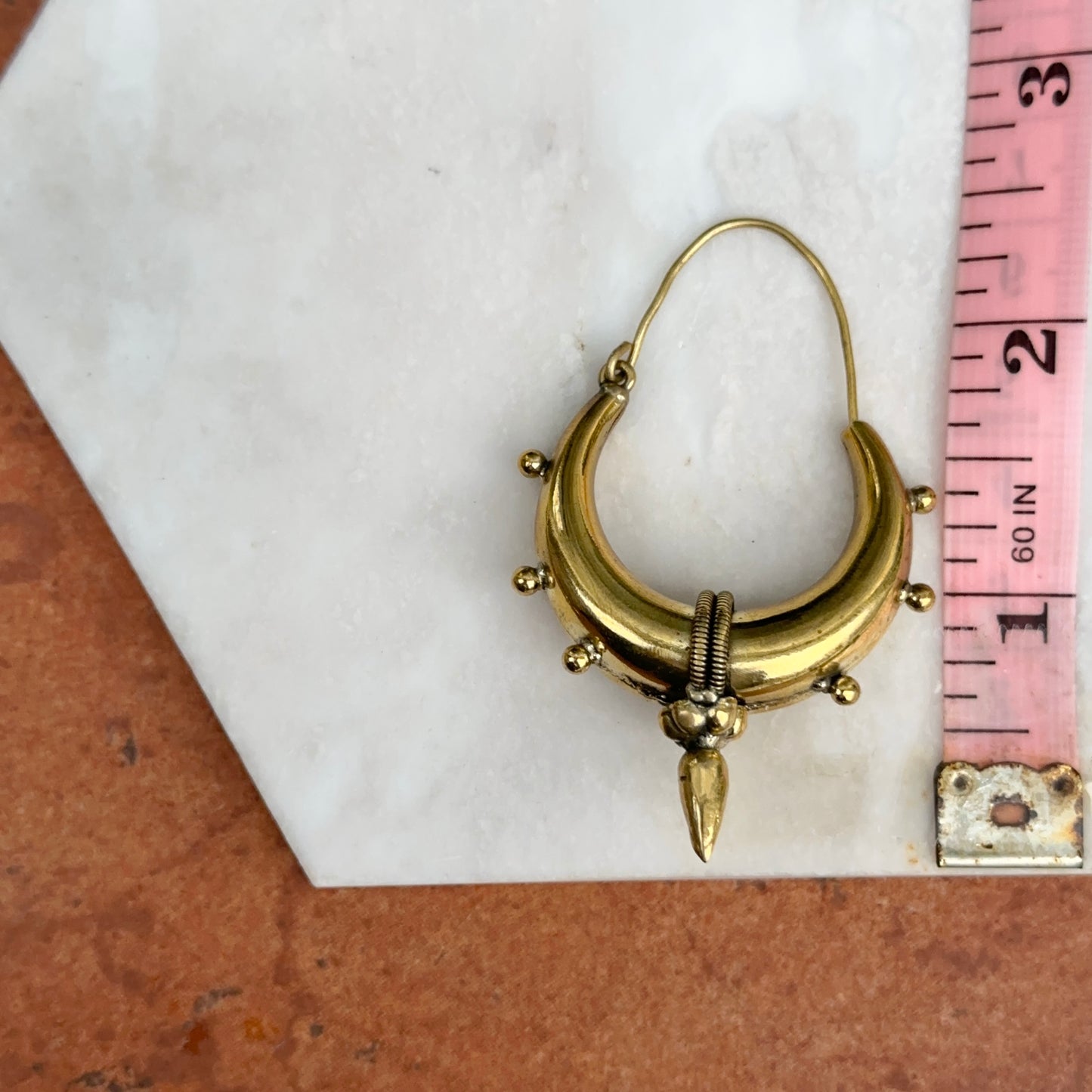 Estate Large Brass Tribal Bali Hollow Hoop Wire Earrings