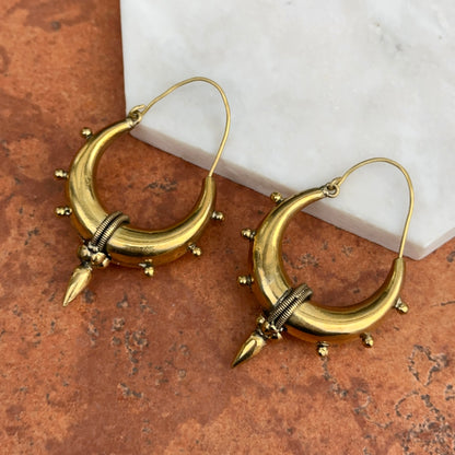 Estate Large Brass Tribal Bali Hollow Hoop Wire Earrings