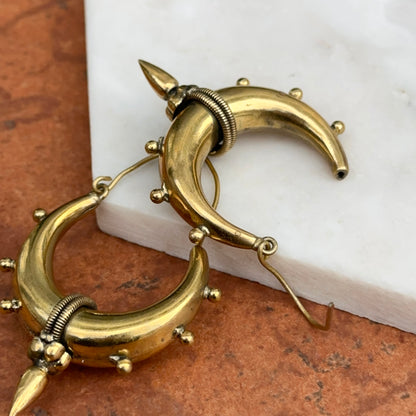 Estate Large Brass Tribal Bali Hollow Hoop Wire Earrings