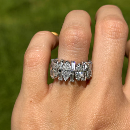 Estate Platinum 6 CT Marquise + Baguette Diamond Eternity Band Ring