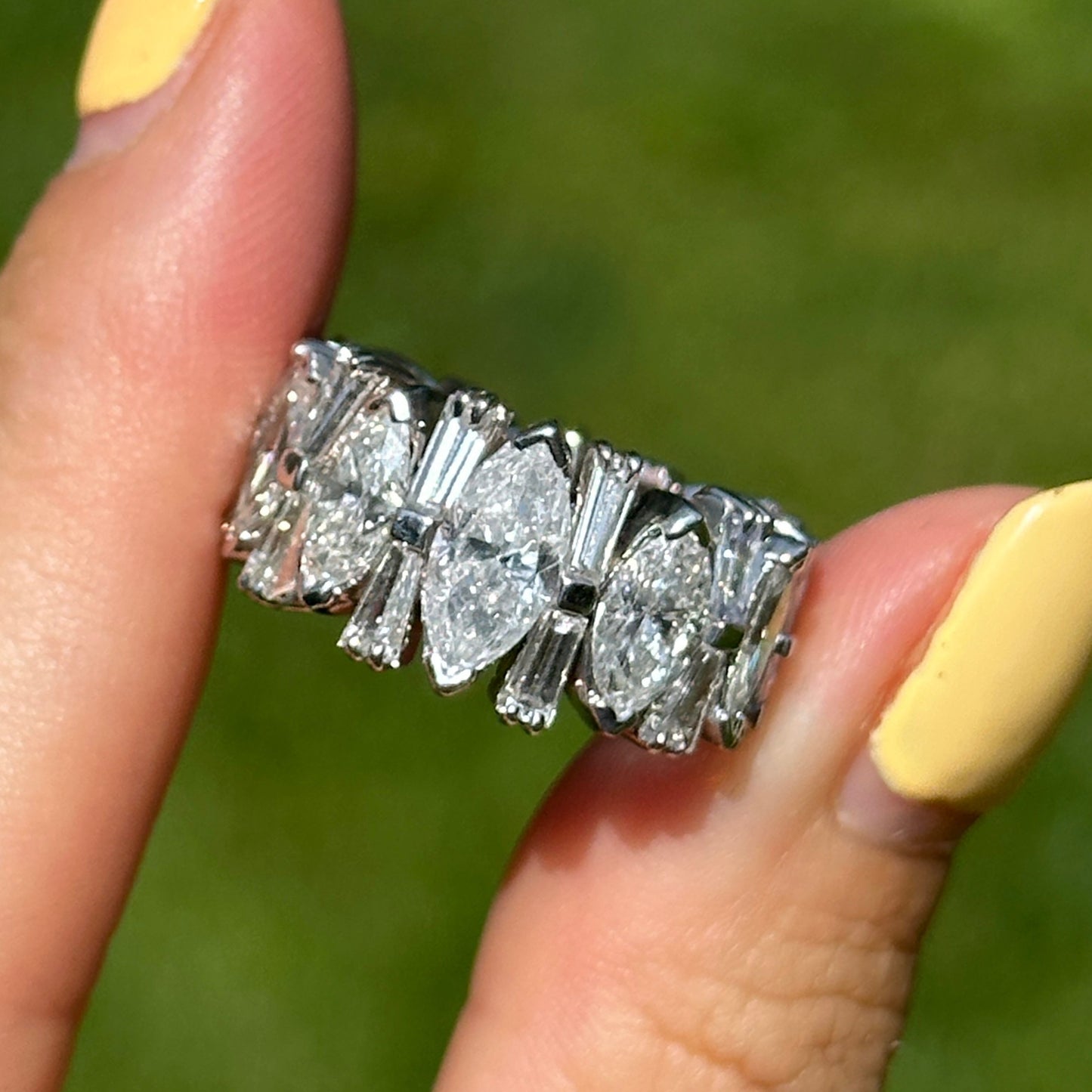 Estate Platinum 6 CT Marquise + Baguette Diamond Eternity Band Ring