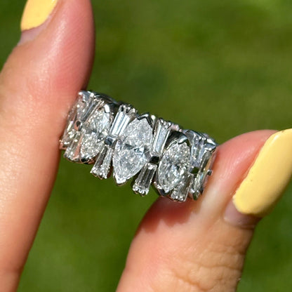 Estate Platinum 6 CT Marquise + Baguette Diamond Eternity Band Ring