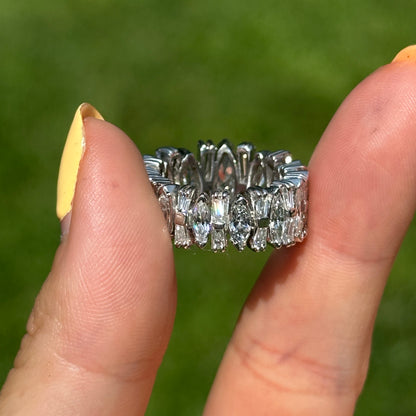 Estate Platinum 6 CT Marquise + Baguette Diamond Eternity Band Ring