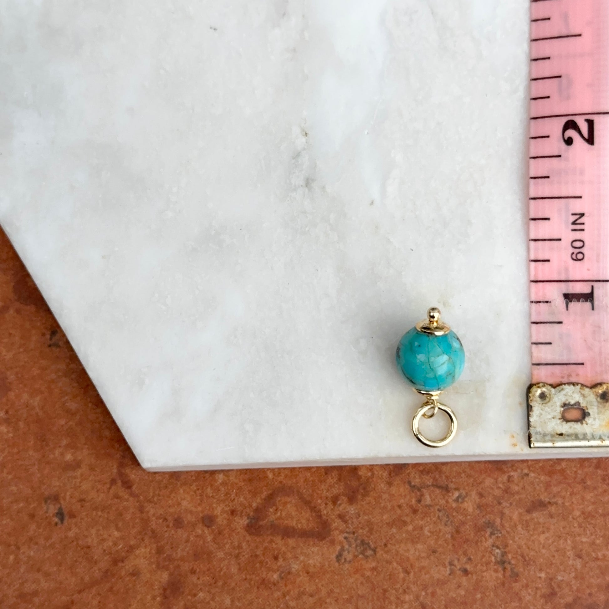 Estate Vintage 14KT Yellow Gold Plated Sterling Silver Turquoise Ball Earring Charms - LSJ
