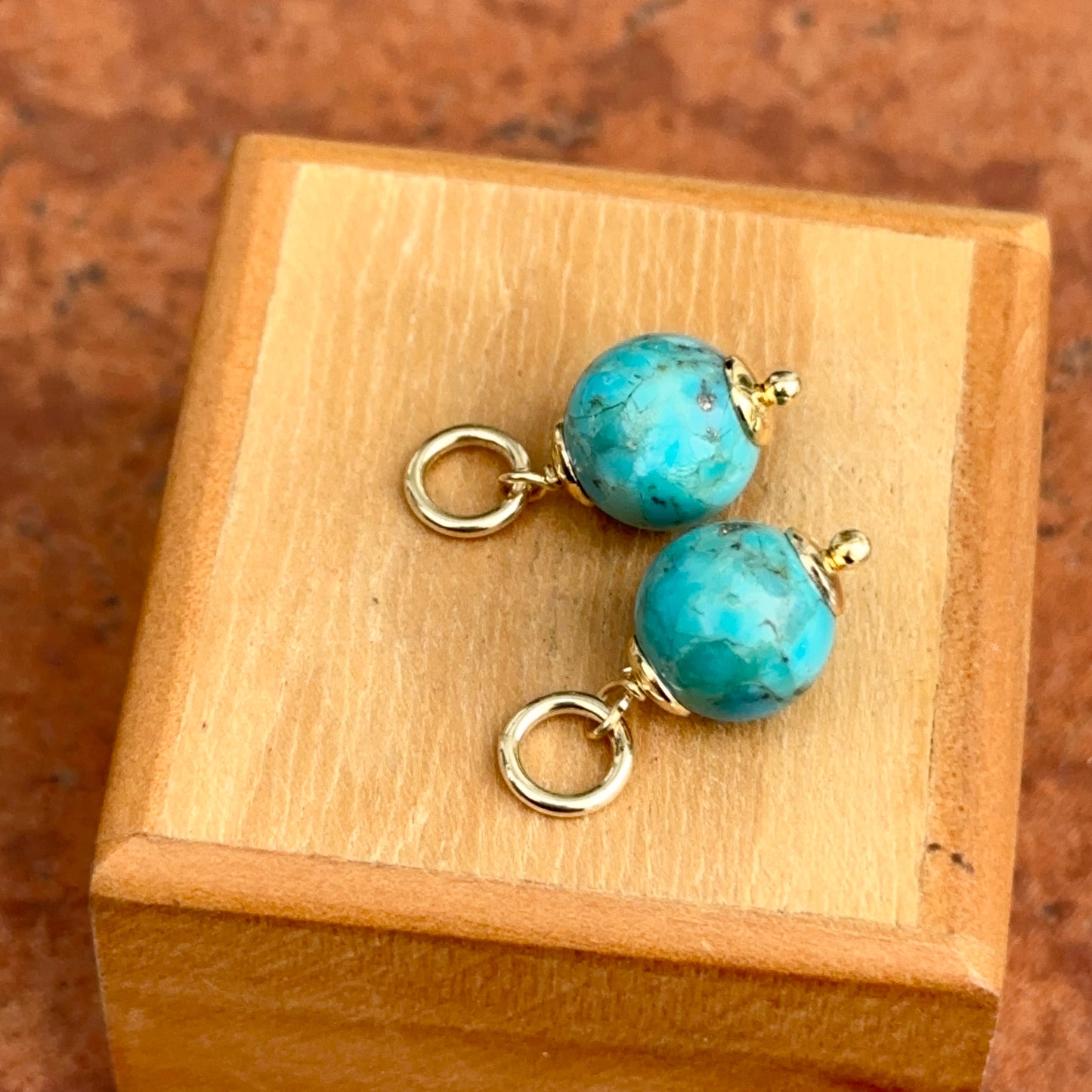 Estate Vintage 14KT Yellow Gold Plated Sterling Silver Turquoise Ball Earring Charms - LSJ