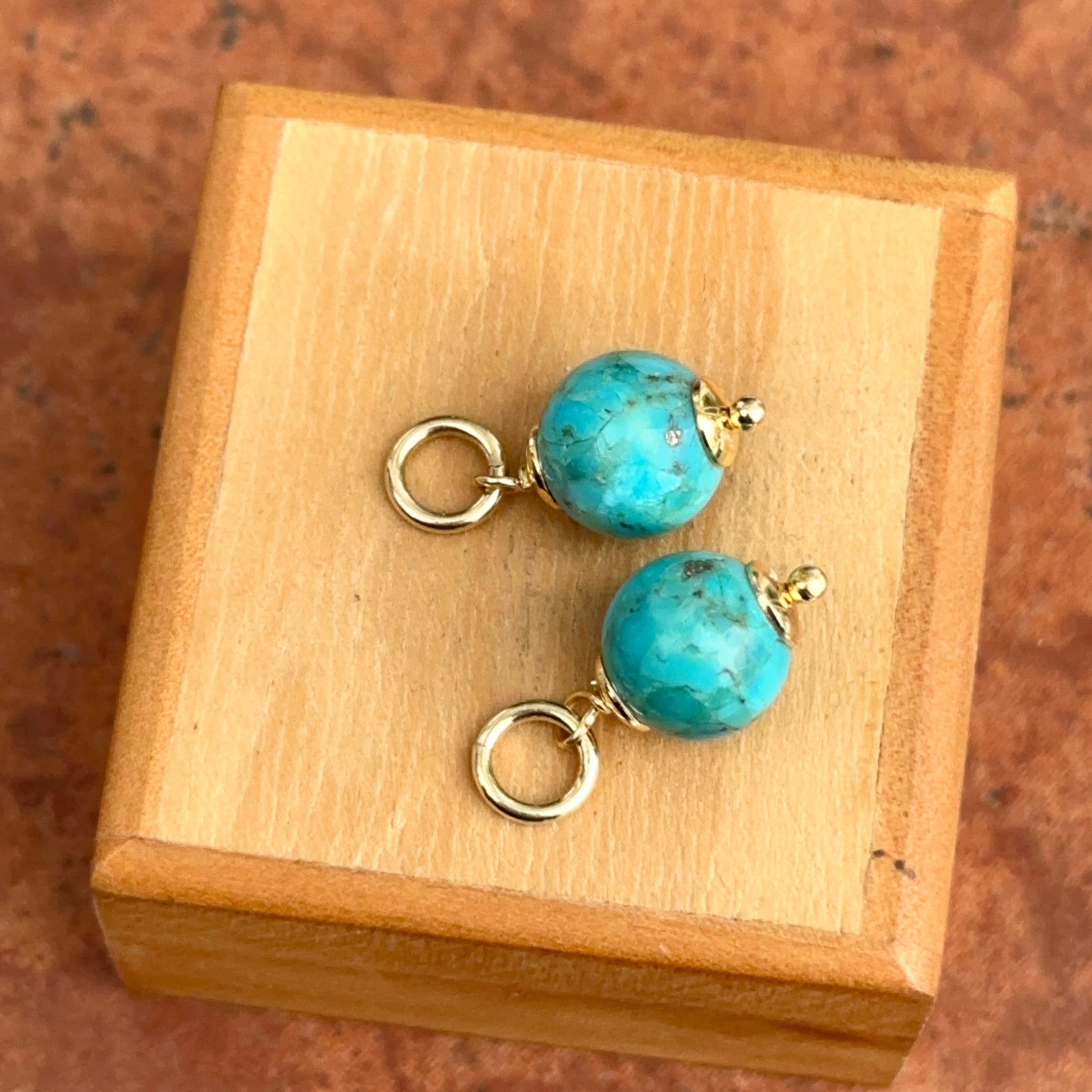 Estate Vintage 14KT Yellow Gold Plated Sterling Silver Turquoise Ball Earring Charms - LSJ