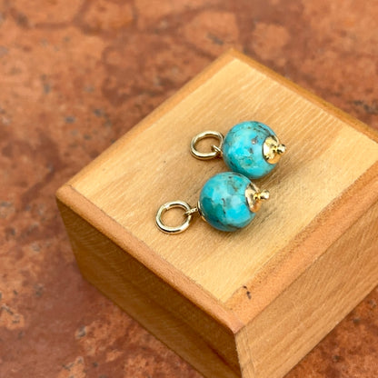 Estate Vintage 14KT Yellow Gold Plated Sterling Silver Turquoise Ball Earring Charms - LSJ