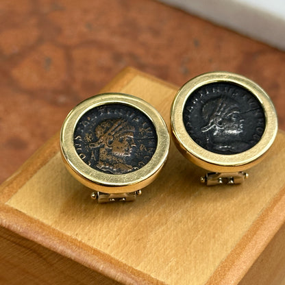 Estate 14KT Yellow Gold Copper Roman Coin Omega Back Earrings