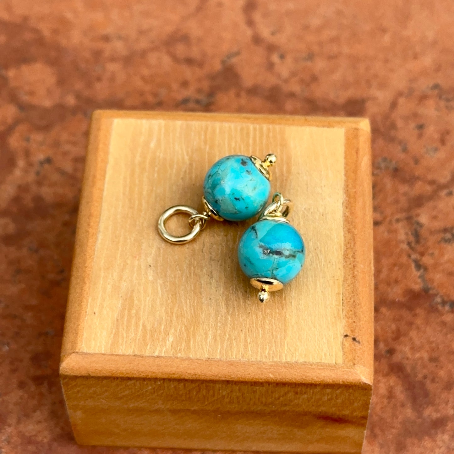 Estate Vintage 14KT Yellow Gold Plated Sterling Silver Turquoise Ball Earring Charms - LSJ