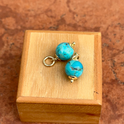 Estate Vintage 14KT Yellow Gold Plated Sterling Silver Turquoise Ball Earring Charms - LSJ