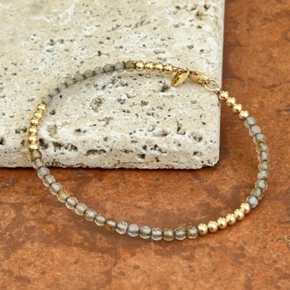 Estate 14KT Yellow Gold Clear Quartz + Gold Bead Bangle Bracelet