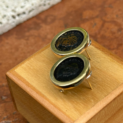 Estate 14KT Yellow Gold Copper Roman Coin Omega Back Earrings