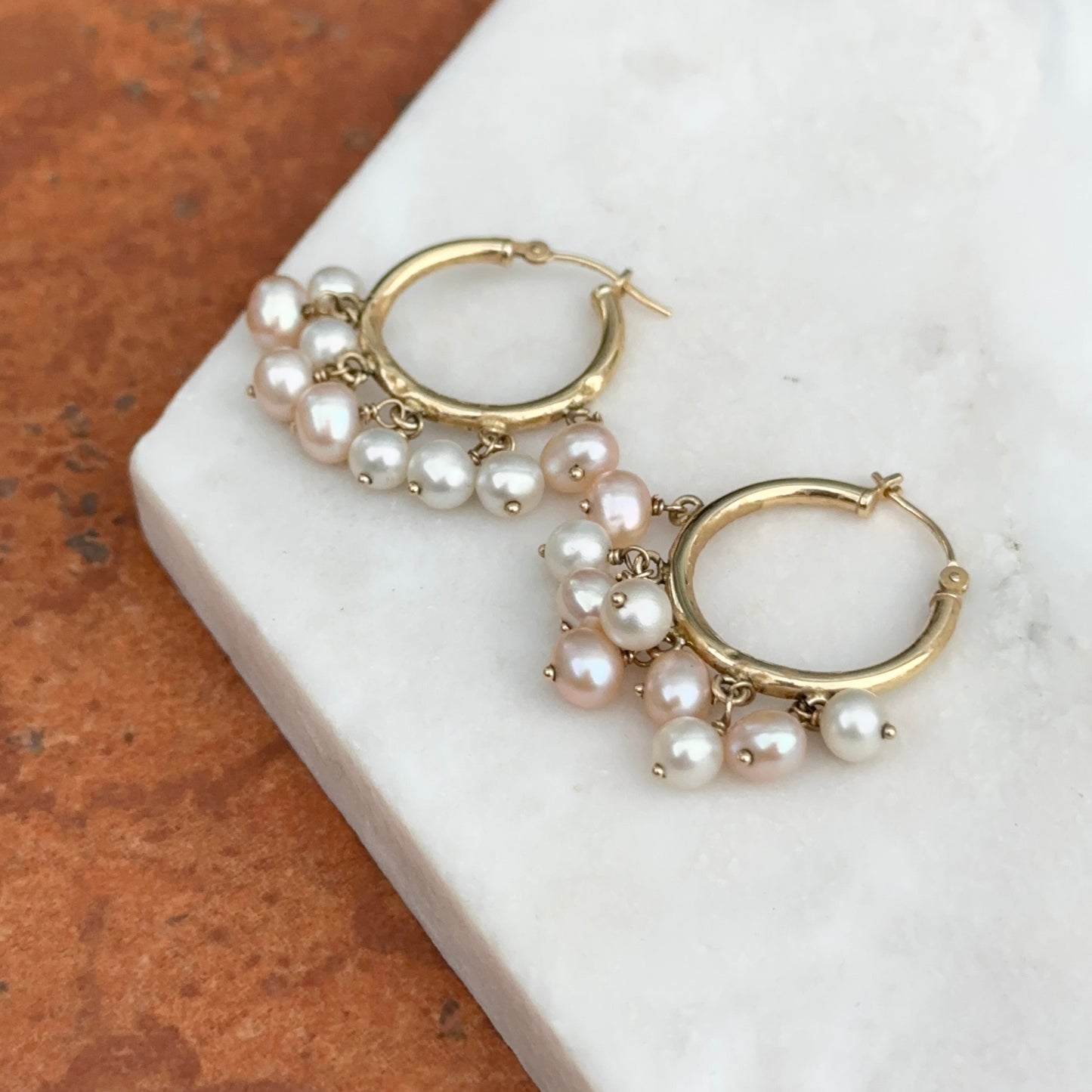 Estate 14KT Yellow Gold Hoop Earrings +  Freshwater Pearl Dangles