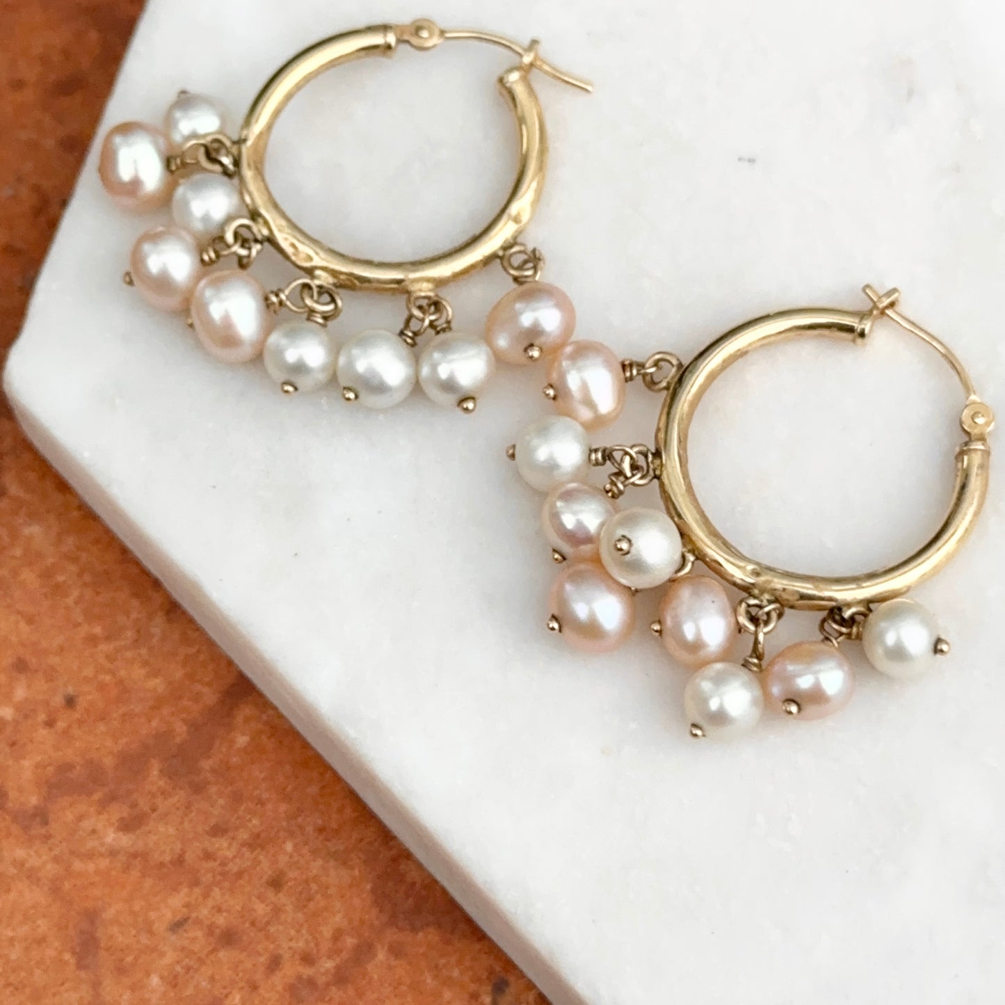Estate 14KT Yellow Gold Hoop Earrings +  Freshwater Pearl Dangles