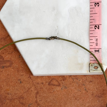 Estate Sterling Silver + 1.5mm Olive Green Leather Necklace 16" - LSJ