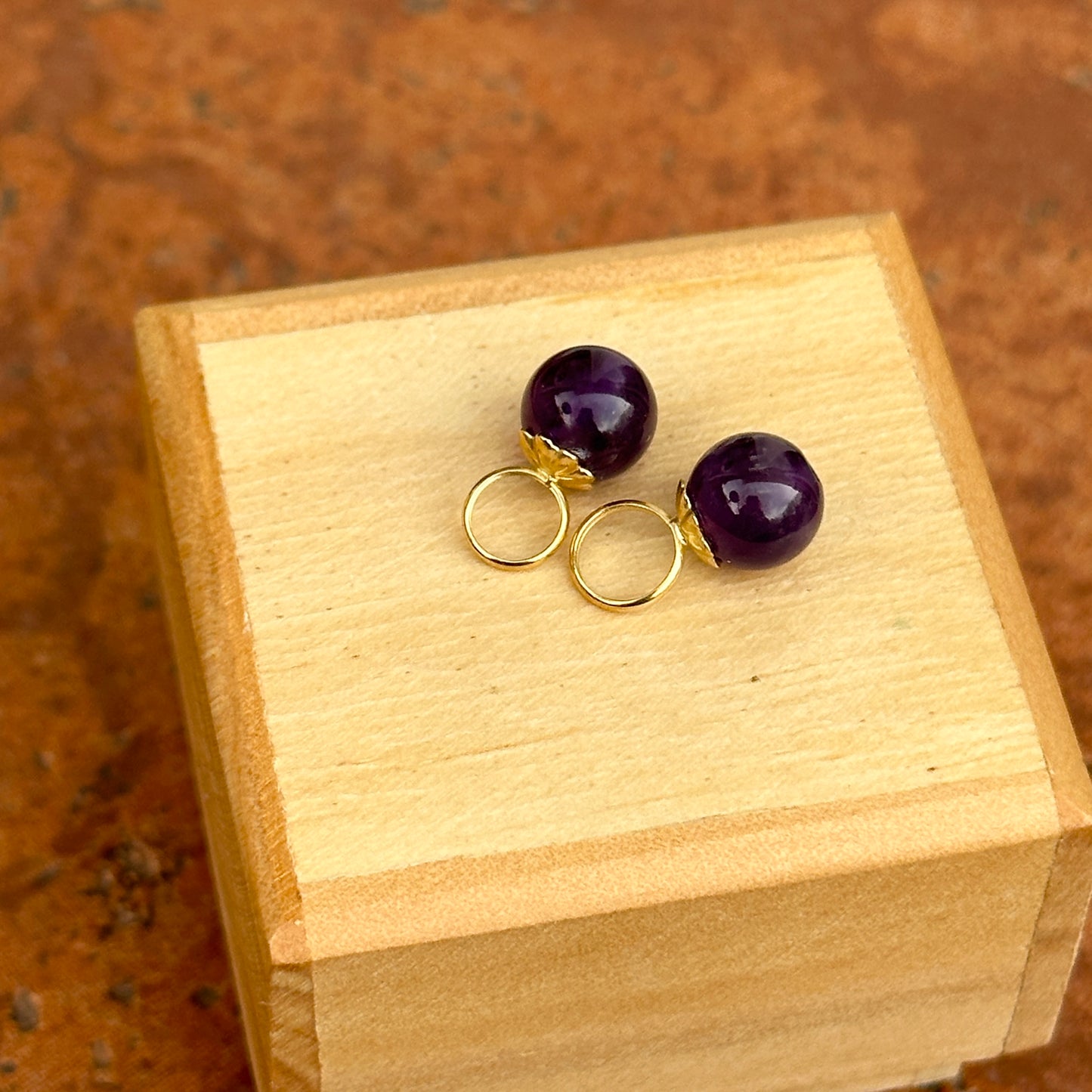 Estate 14KT Yellow Gold Detailed Amethyst Ball Earring Charms