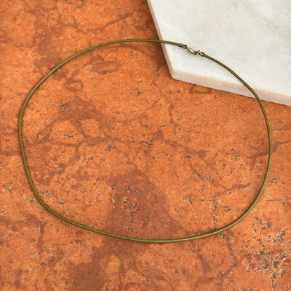 Estate Sterling Silver + 1.5mm Olive Green Leather Necklace 16" - LSJ