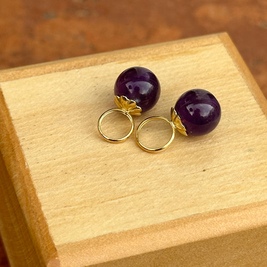 Estate 14KT Yellow Gold Detailed Amethyst Ball Earring Charms