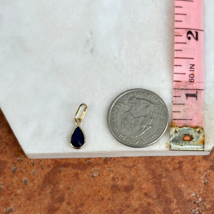 14KT Yellow Gold Lab Created Sapphire Tear Drop Bezel-Set Pendant Charm