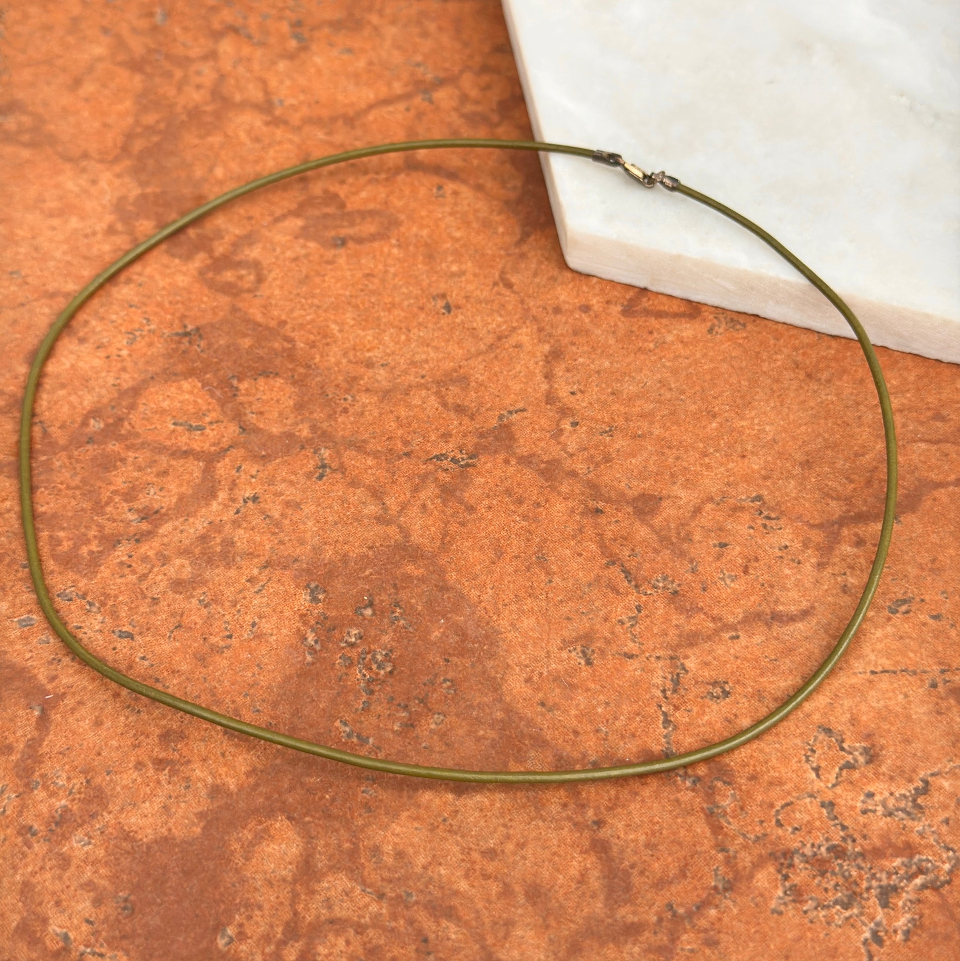 Estate Sterling Silver + 1.5mm Olive Green Leather Necklace 16" - LSJ