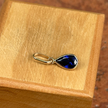 14KT Yellow Gold Lab Created Sapphire Tear Drop Bezel-Set Pendant Charm