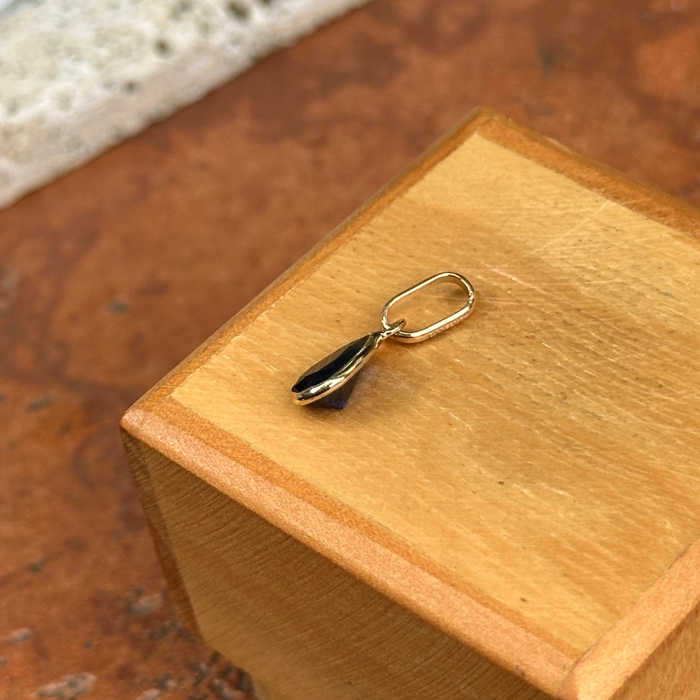 14KT Yellow Gold Lab Created Sapphire Tear Drop Bezel-Set Pendant Charm