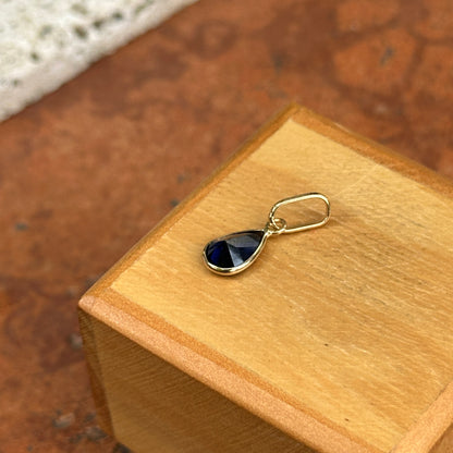 14KT Yellow Gold Lab Created Sapphire Tear Drop Bezel-Set Pendant Charm