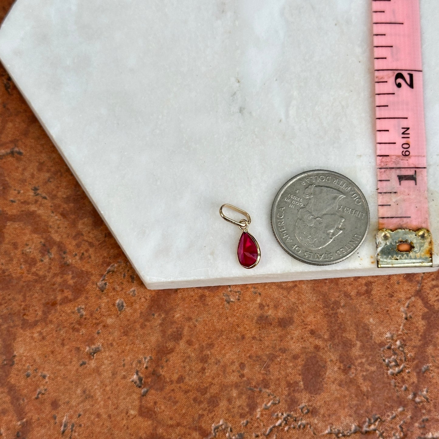 14KT Yellow Gold Lab Created Ruby Teardrop Bezel-Set Pendant Charm