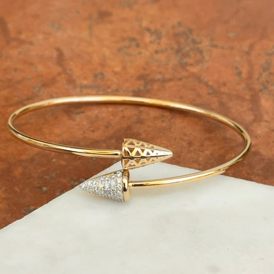 Estate 14KT Yellow Gold Pave Diamond Triangle Bypass Bangle Bracelet