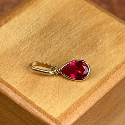14KT Yellow Gold Lab Created Ruby Teardrop Bezel-Set Pendant Charm