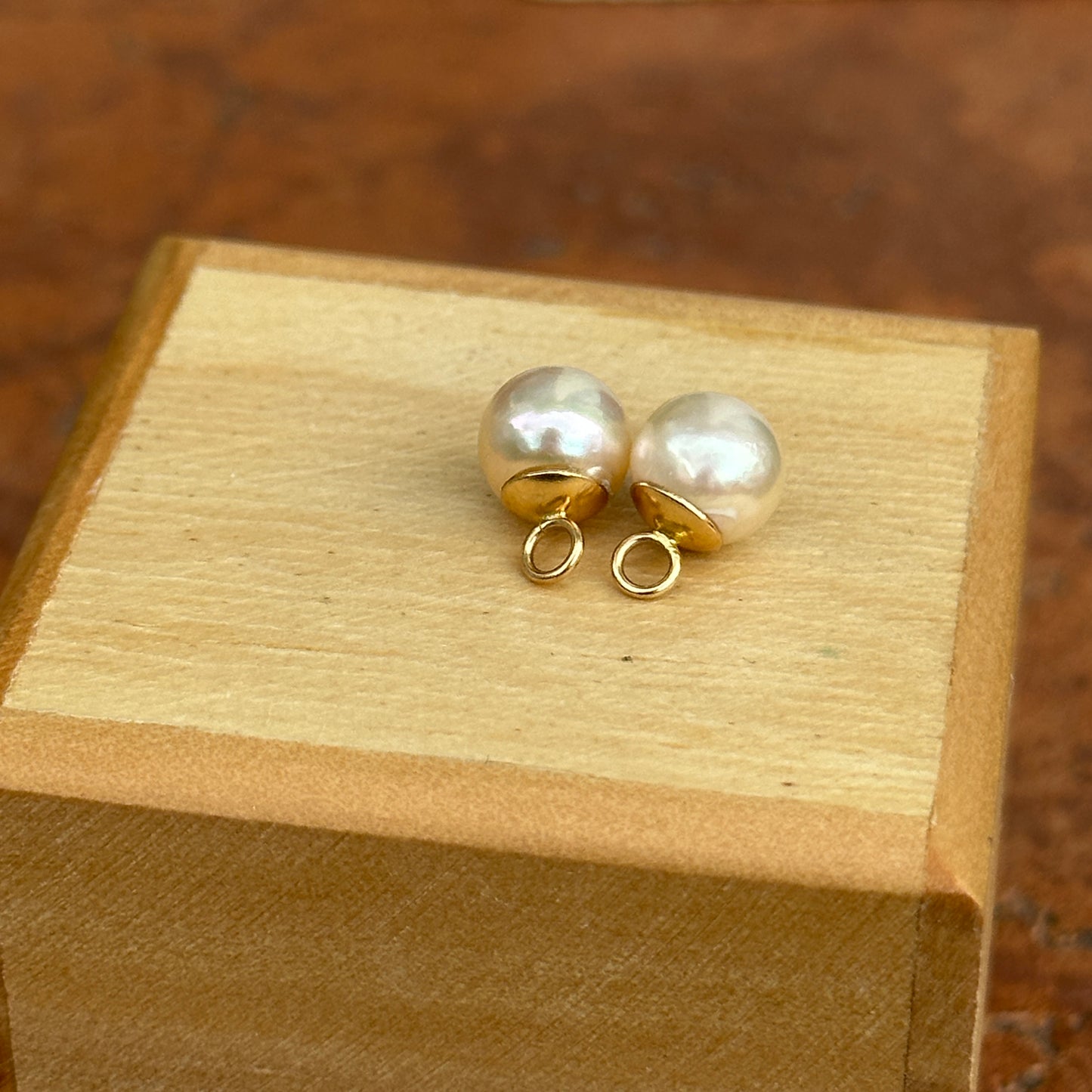 Estate 14KT Yellow Gold Mini White Pearl Earring Charms