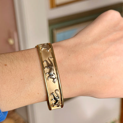 Estate 14KT Yellow + White Gold Panther Cat Bangle Bracelet