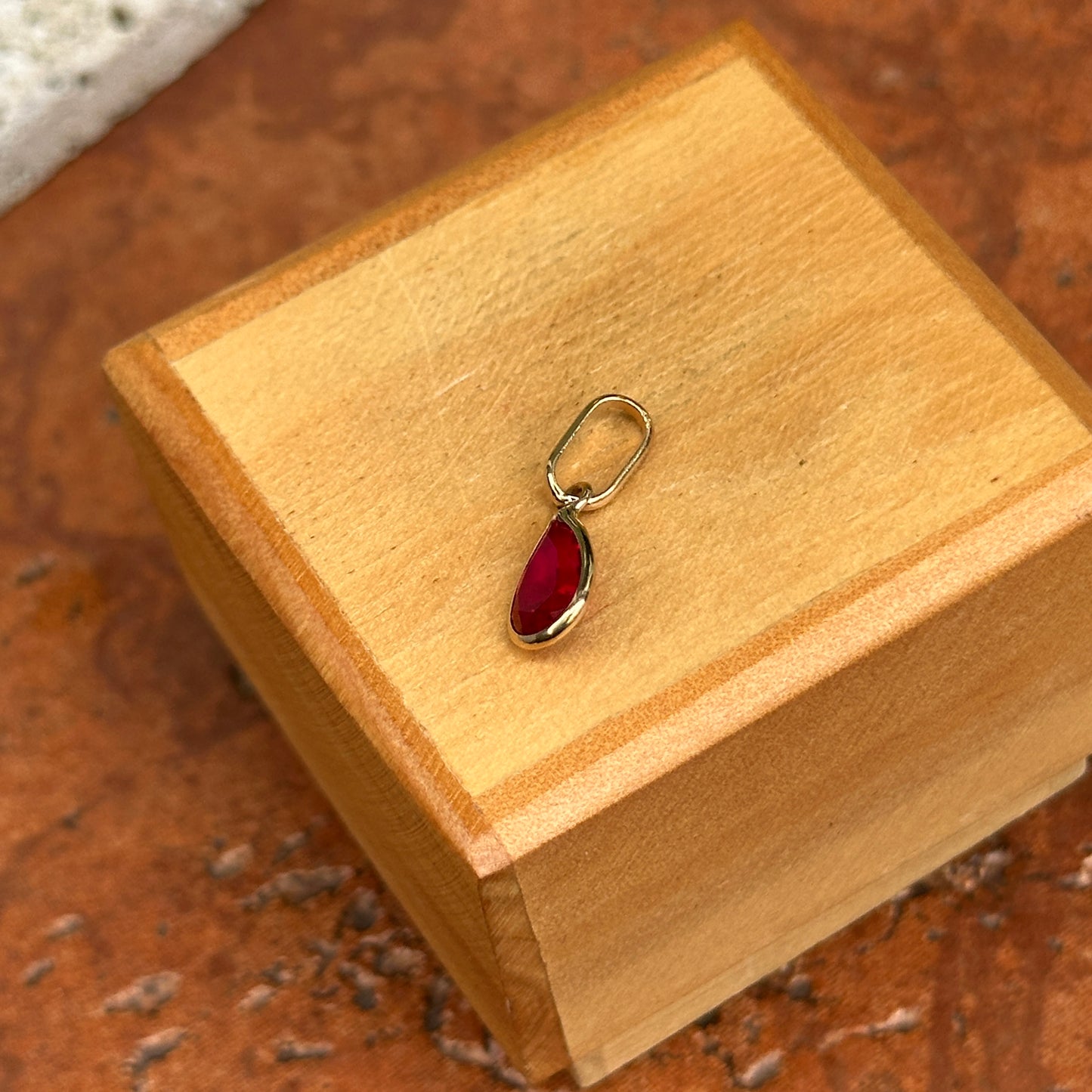 14KT Yellow Gold Lab Created Ruby Teardrop Bezel-Set Pendant Charm