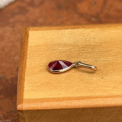 14KT Yellow Gold Lab Created Ruby Teardrop Bezel-Set Pendant Charm