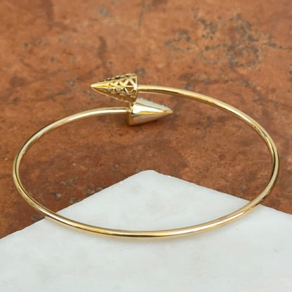 Estate 14KT Yellow Gold Pave Diamond Triangle Bypass Bangle Bracelet