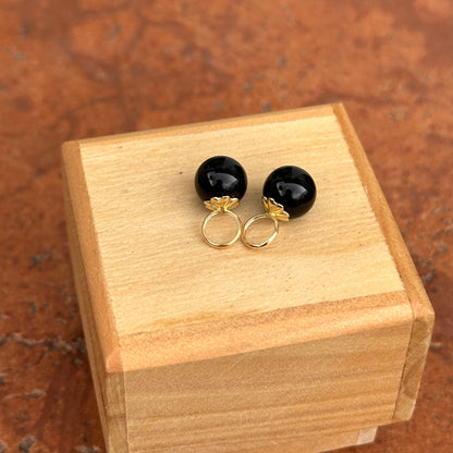 Estate 14KT Yellow Gold Detailed Onyx Ball Earring Charms