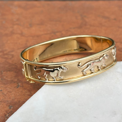 Estate 14KT Yellow + White Gold Panther Cat Bangle Bracelet