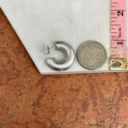 Sterling Silver Brushed Finish C-Hoop Earrings 25mm